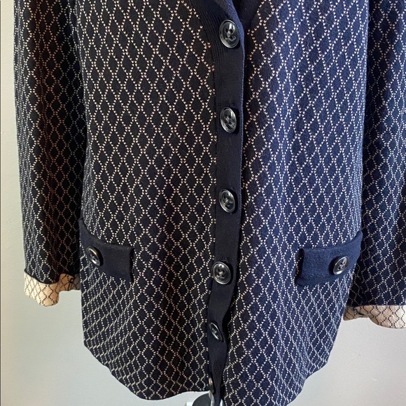 Lane Bryant Black & Beige Cardigan Sweater Diamond Pattern 100% Cotton Sz 14/16 - Picture 3 of 9